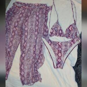 Pink Snake Print Bikini Set